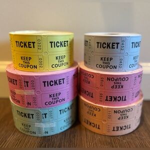 Colorful Set of 6 Raffle Ticket Rolls